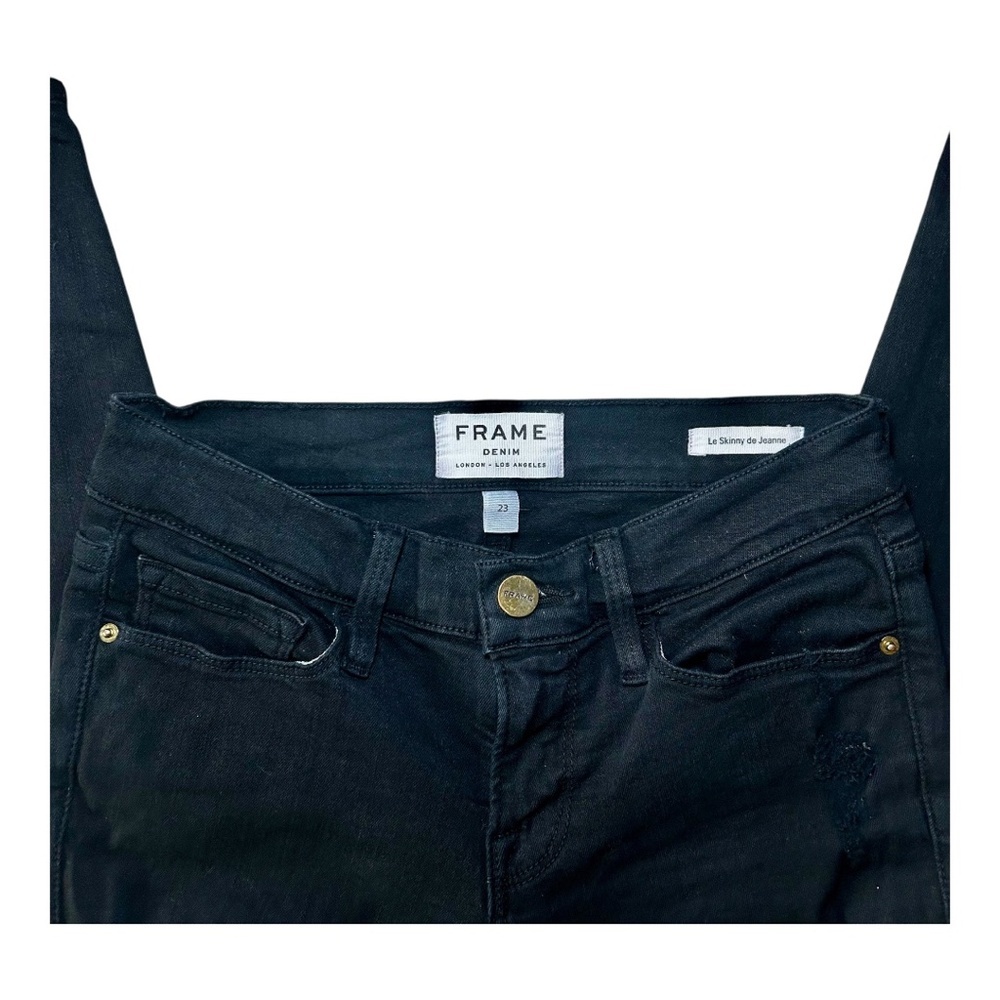 FRAME Denim London Jeans, Le Skinny de Jeanne, Distressed, Black, Size 23, EUC - Picture 5 of 5